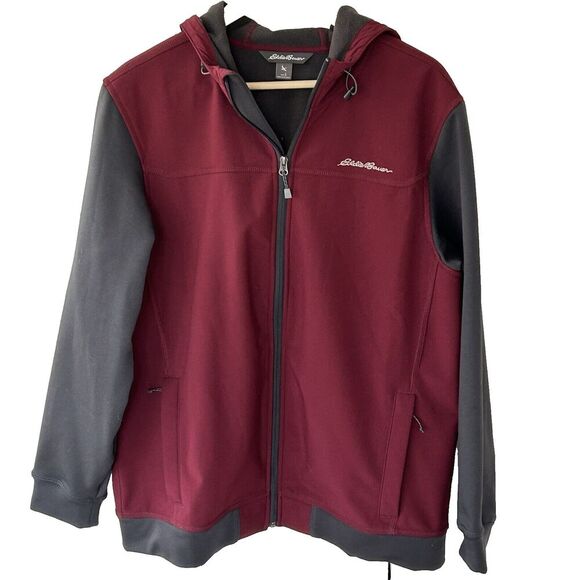 Eddie Bauer Mens Coat Size Large Red Gray Zip Front Hooded Jacket Outdoor - Picture 1 of 6